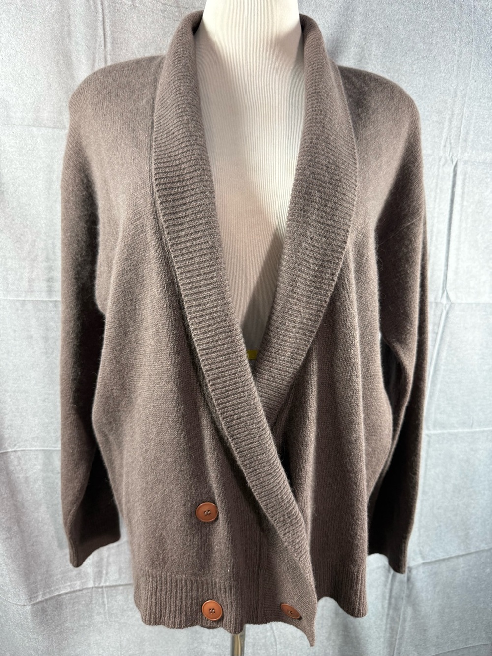 2624-Dior Brown Shawl-Collar Button-Front Cardigan